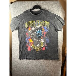 boohooMAN Worldwide Graphic Acid Wash Tee Shirt Grey Mens Large Streetwear Skull
